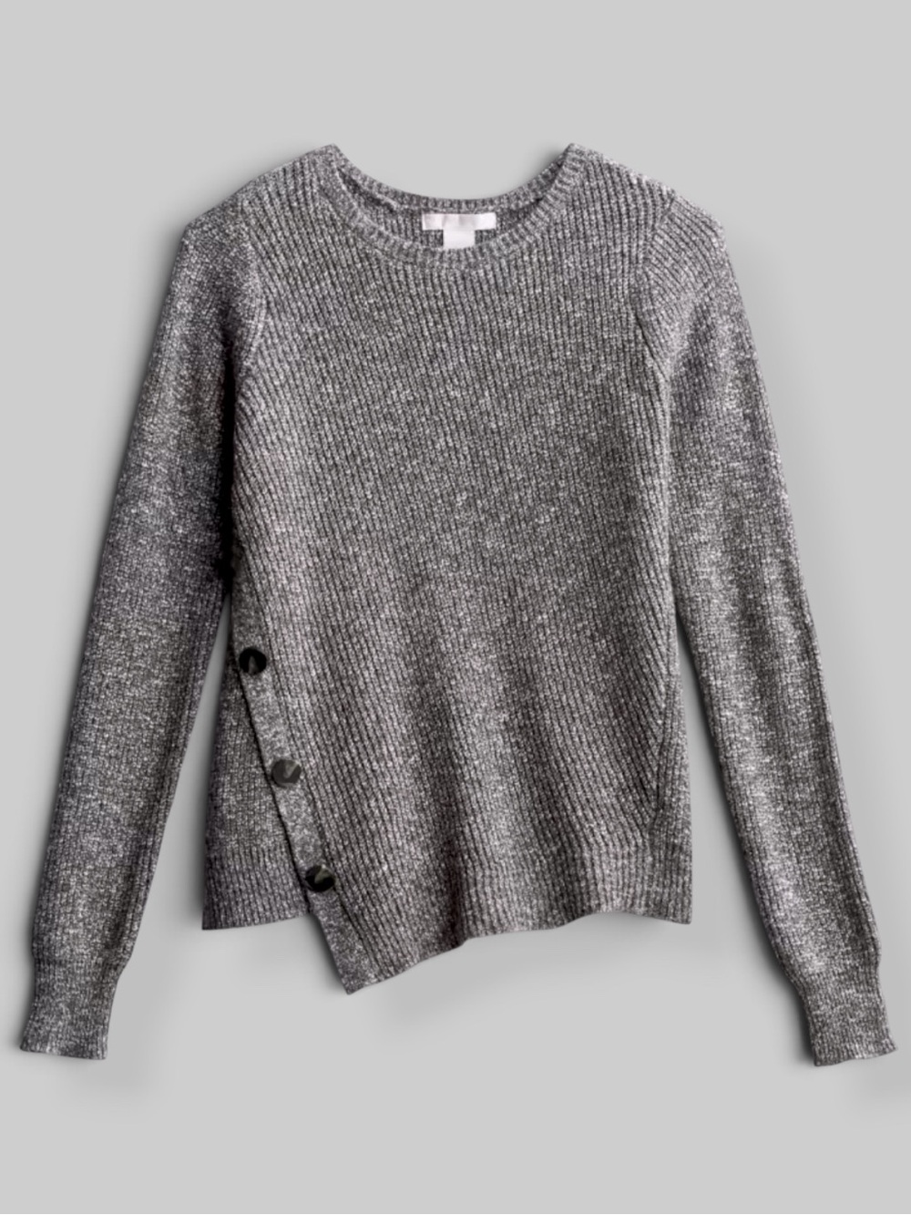 NWT Design History Bailey Asymmetrical Side Button Knit Sweater Gray L